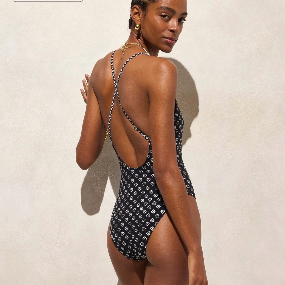 J.Crew Floral One Piece Swimsuit - Black and White Size 8